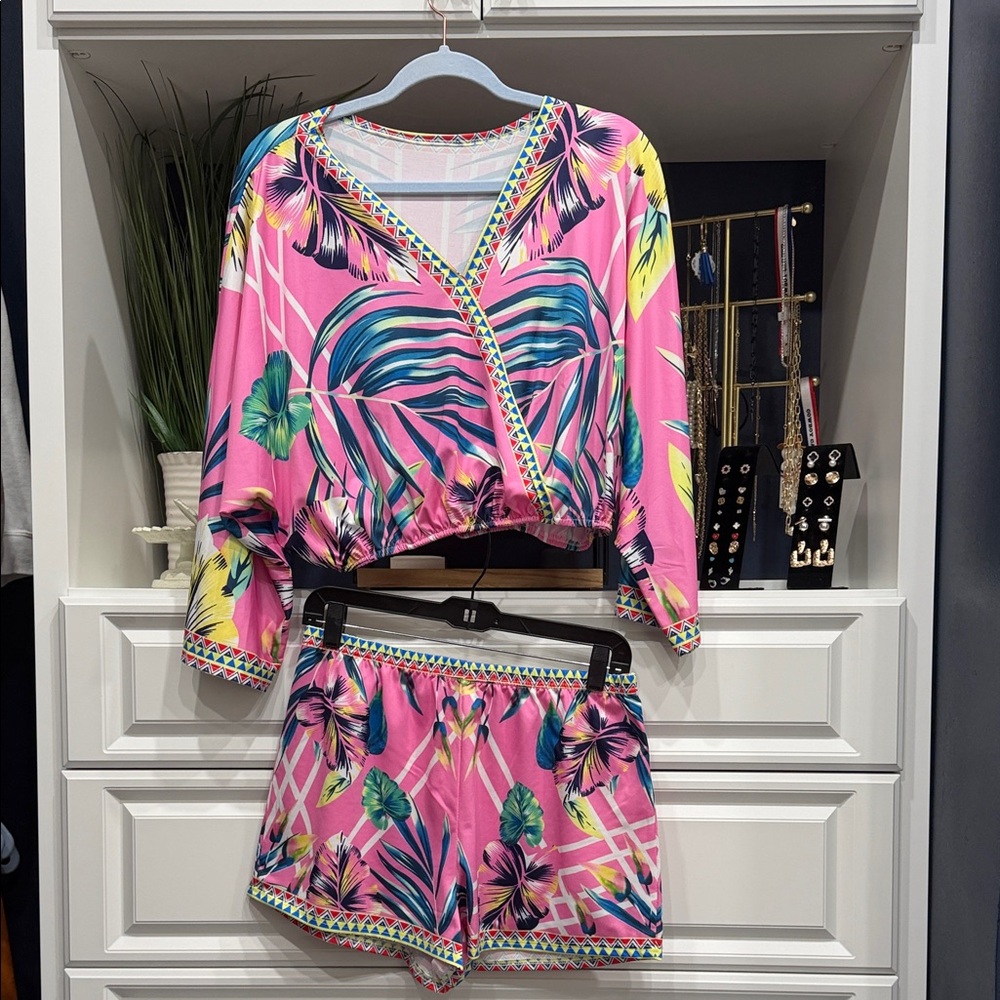 Tropical Pink and Green Two-Piece Set
